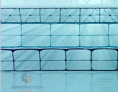 Cross-section view of 10mm X-type and 20mm triple wall polycarbonate sheets showing multi-layer structure difference