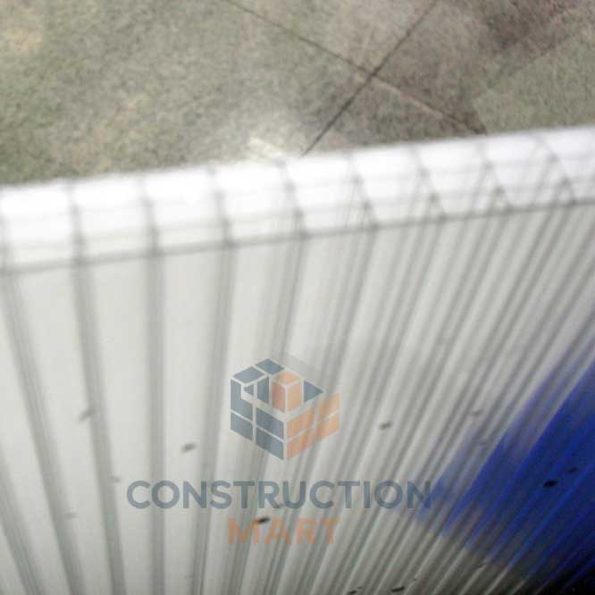 12mm transparent four wall polycarbonate sheet photographed before removing protective film