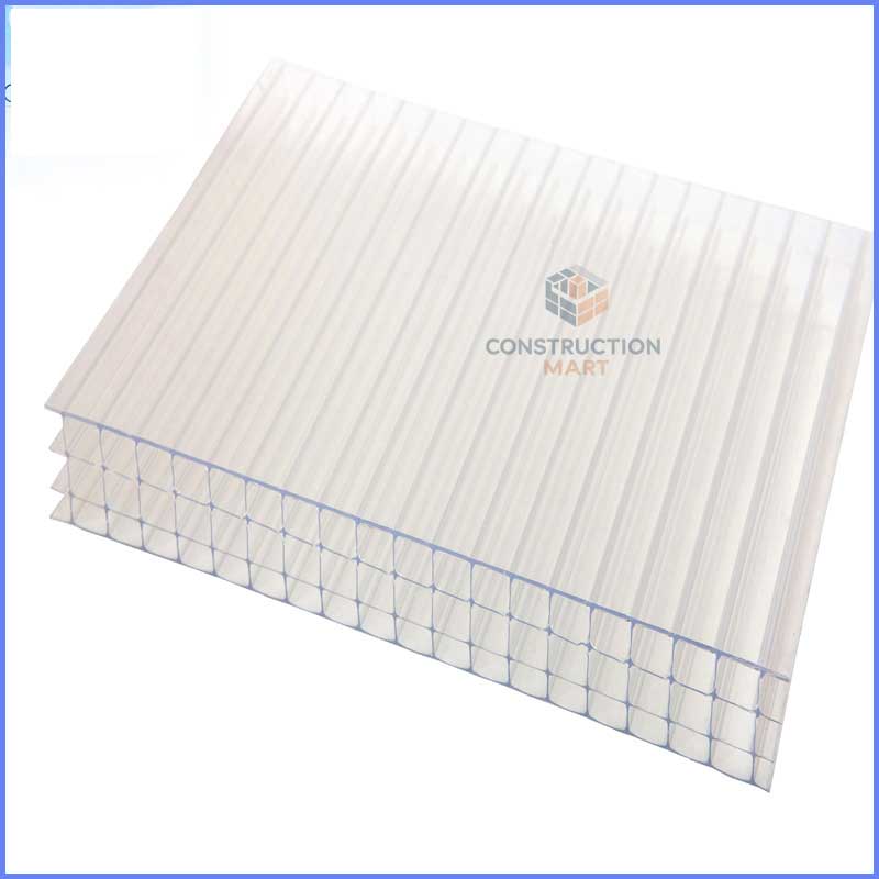 Small transparent sample of 14mm four wall polycarbonate sheet showing internal hollow structure