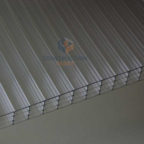 Transparent 8mm four wall polycarbonate sheet showing light transmission and multi-layer structure