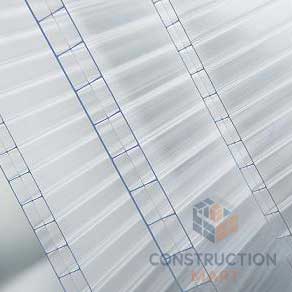 Triple-layer anti-fog polycarbonate sheet showing ConstructionMart core structure