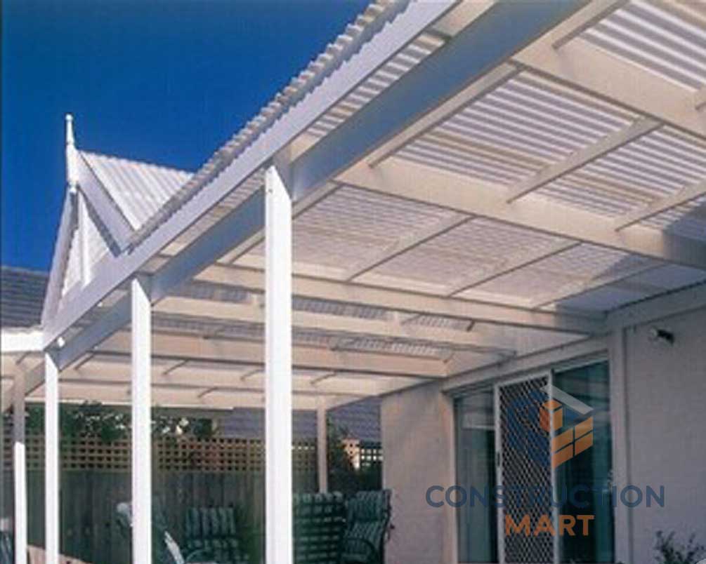 Entrance roofing of a sports and recreation facility using Constructionmart 840 polycarbonate corrugated sheets, providing bright natural light and protection.