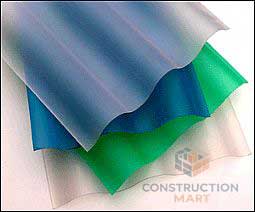 Small multi-colored round corrugated polycarbonate sheet sample by Constructionmart, demonstrating its use for residential roofing applications.s