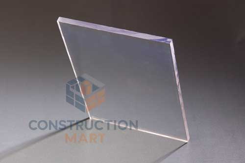 Single solid polycarbonate sheet from Constructionmart displayed as a sample, highlighting the material’s quality and clarity.