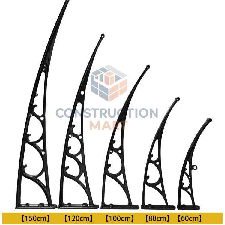 Black DIY awning bracket showing multiple sizes including 60cm and 80cm, suitable for wall-mounted installation