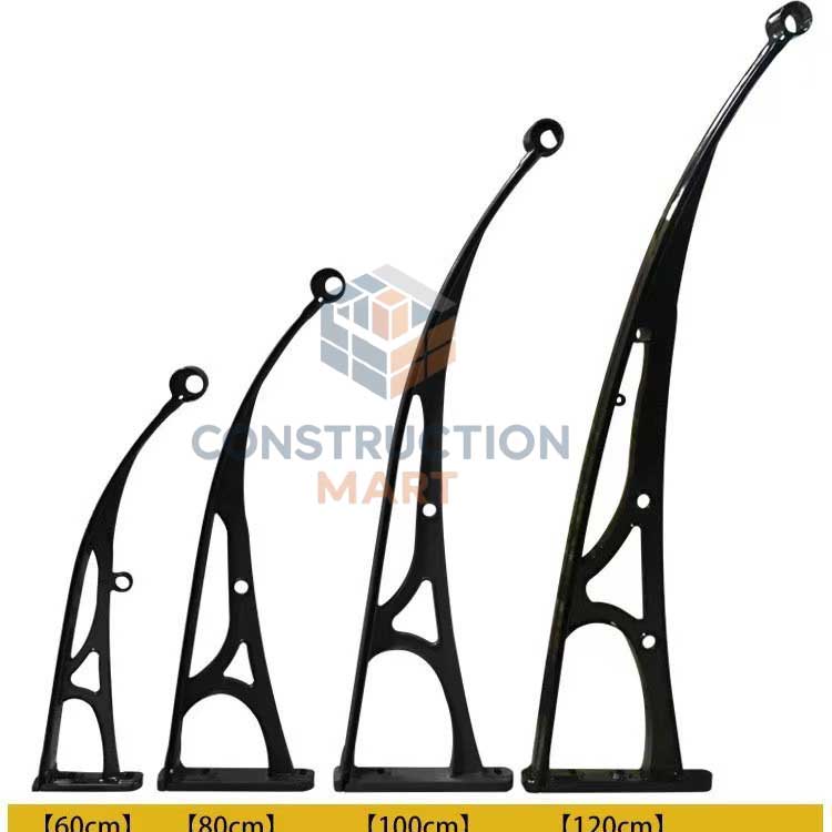 Black DIY awning bracket with integrated gutter, available in multiple sizes for effective rainwater drainage