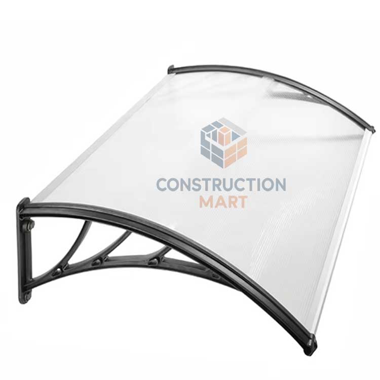 Installed DIY awning showing 150cm extension, providing shade and weather protection for doors and windows