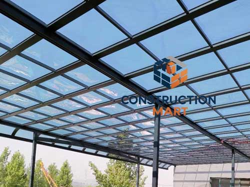 Home terrace covered with polycarbonate canopy providing weather protection and comfortable outdoor space