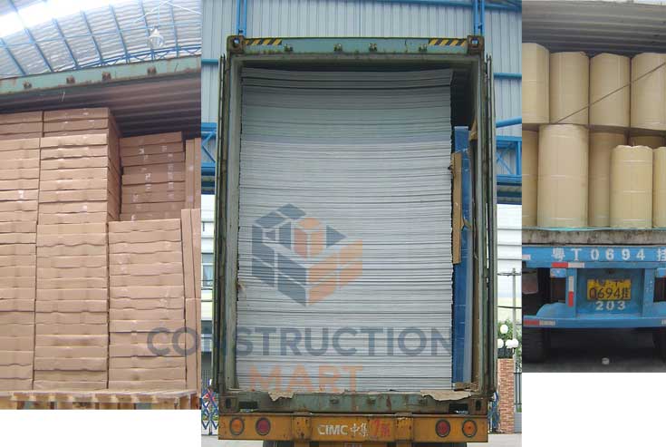 Workers loading Constructionmart’s products into containers for shipment, ensuring safe and efficient export delivery