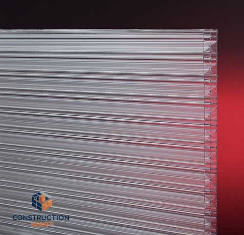 Close-up image of transparent X-type polycarbonate sheet highlighting X-shaped internal rib structure for strength and clarity