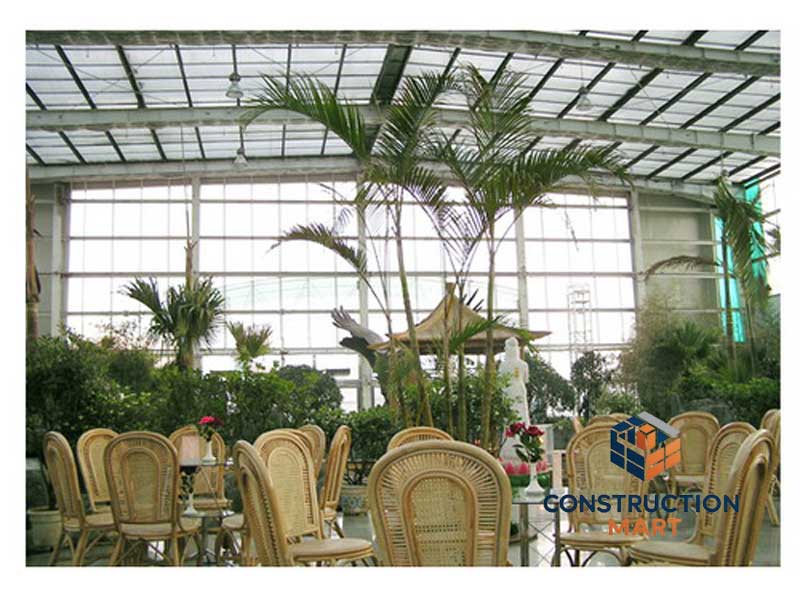  Greenhouse structure using four wall polycarbonate sheets for roofing and wall glazing applications